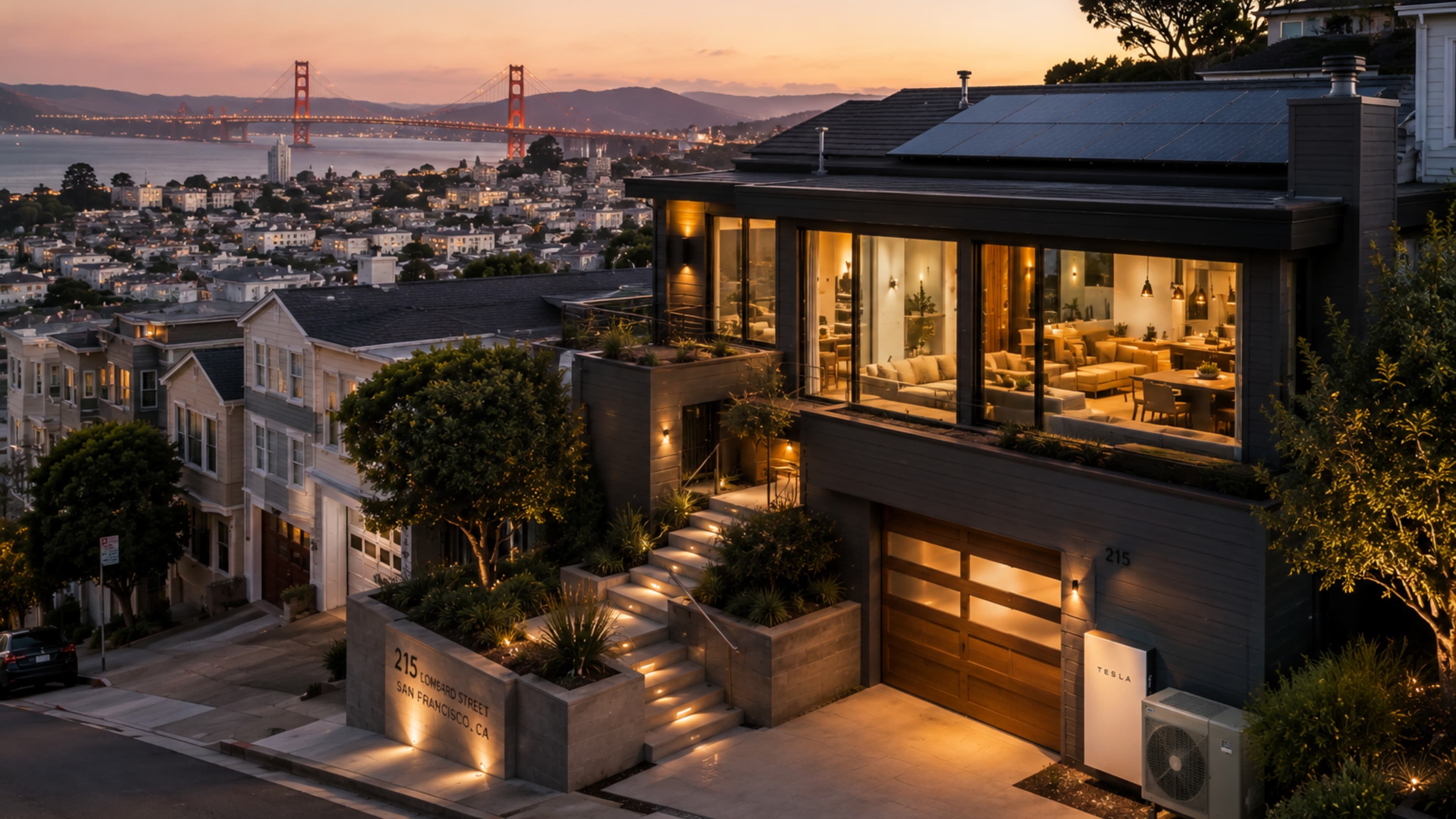 A modern, efficient home glowing warm at dusk
